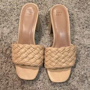 A New Day Women's Beige Braided Heeled Mules